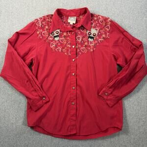 Desert West by Sherry Holt Women's Small Red Western Shirt Skull Hearts Buttons